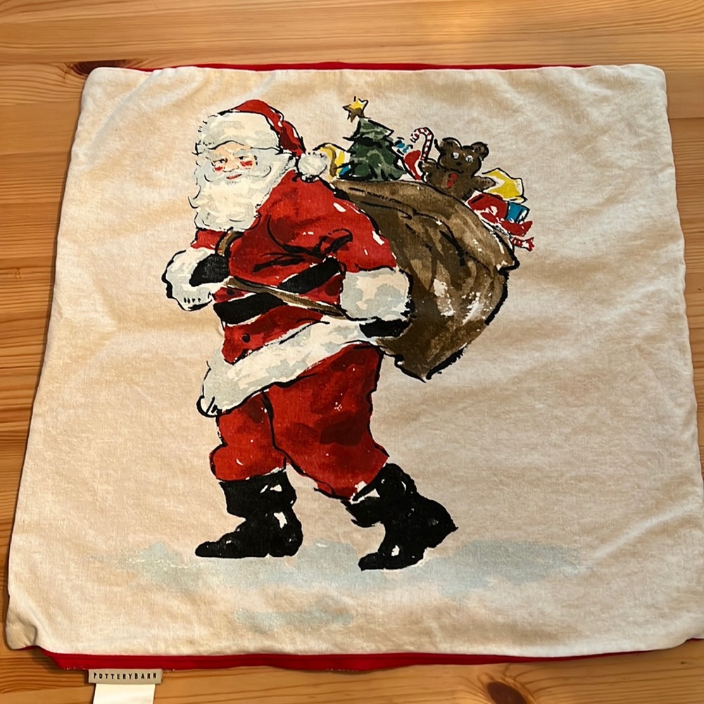 EUC PotteryBarn Santa pillow case. 20X20”